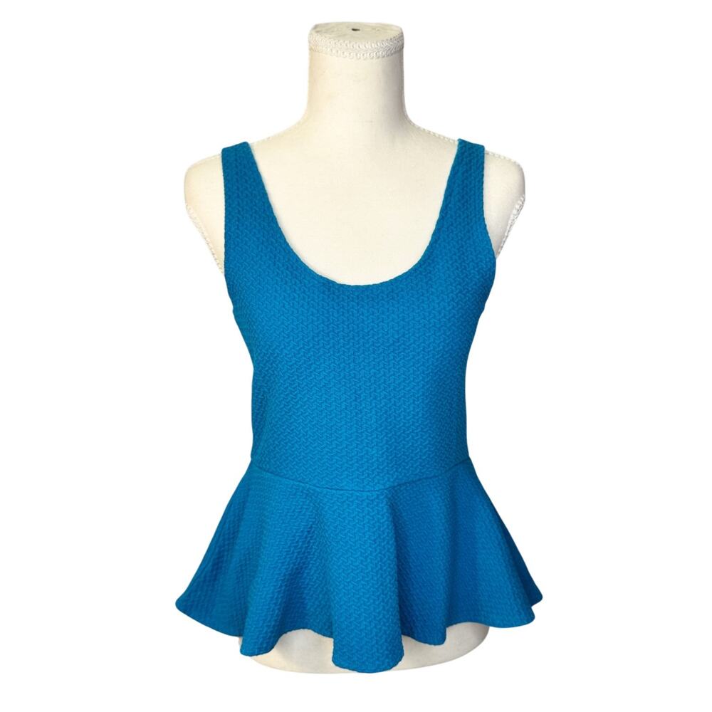 Ganni Peplum Top Women’s Small Blue Summer Dopamine Dressing Scandi Euro Coastal - Picture 1 of 13